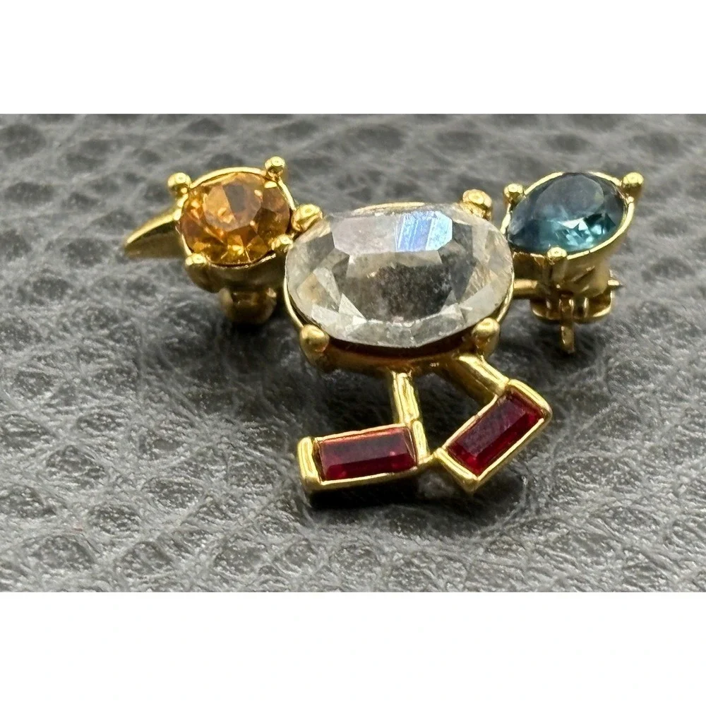 Vintage Joan Rivers Gold Tone Rhinestone Tiny Chick Bird Brooch Pin Crystal